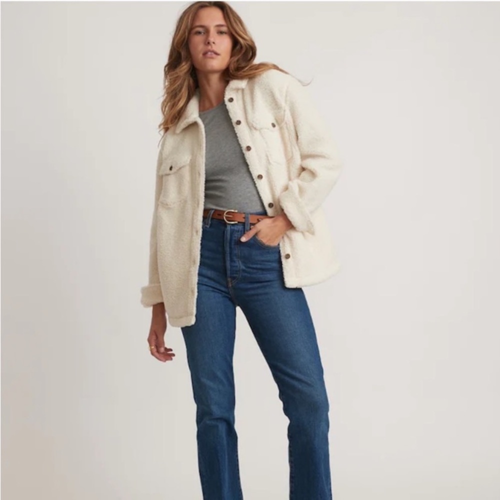 Marine Layer Eden Sherpa Overshirt, ivory cream, size S - Picture 2 of 16